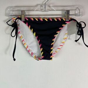 Becca NWT Women's Black Neon Pink And Yellow Whipstitching Bikini Bottom L